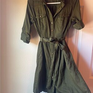 Merona Olive Green Shirt cotton Dress w pockets and belt